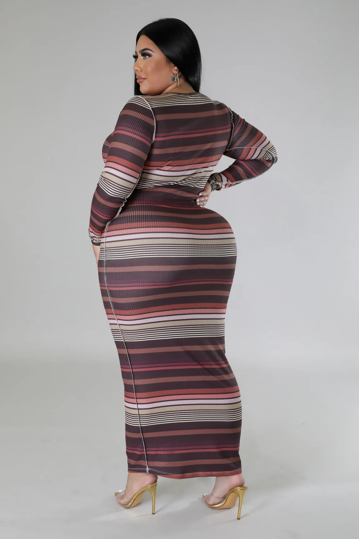 Soft stretch striped long sleeve maxi dress