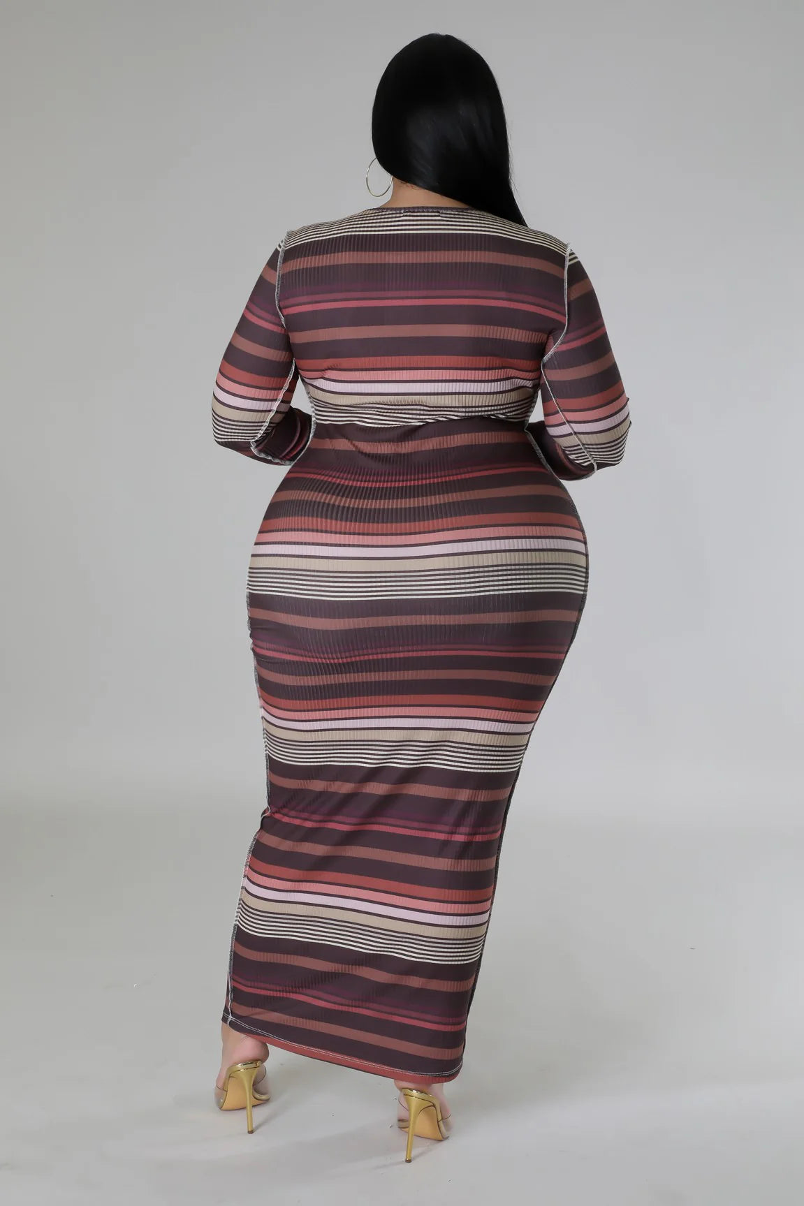 Soft stretch striped long sleeve maxi dress